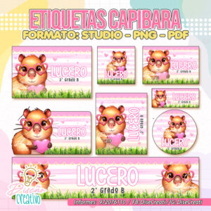 ETIQUETAS ESCOLARES CAPIBARA ROSA