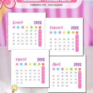 TACO CALENDARIO ARCOIRIS KAWAI